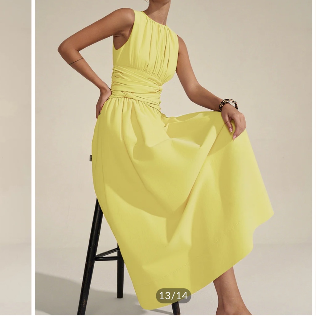Commense Yellow Ruched Waist Maxi Dress